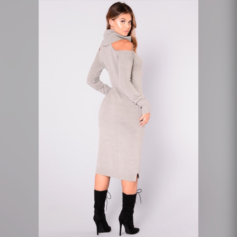 Fashion Nova Illiana Knit Dress - S - Heather Grey